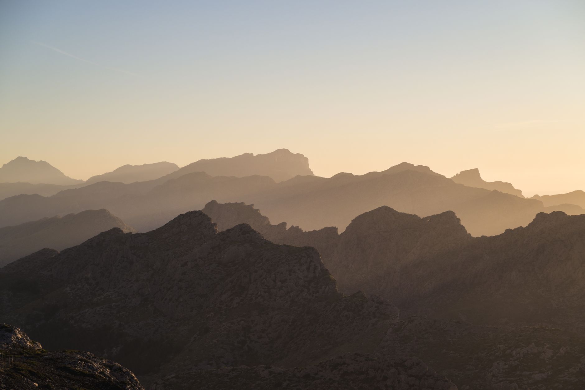 Misty mountain landscape in the Spanish sierras, typical terrain for ibex and chamois hunting