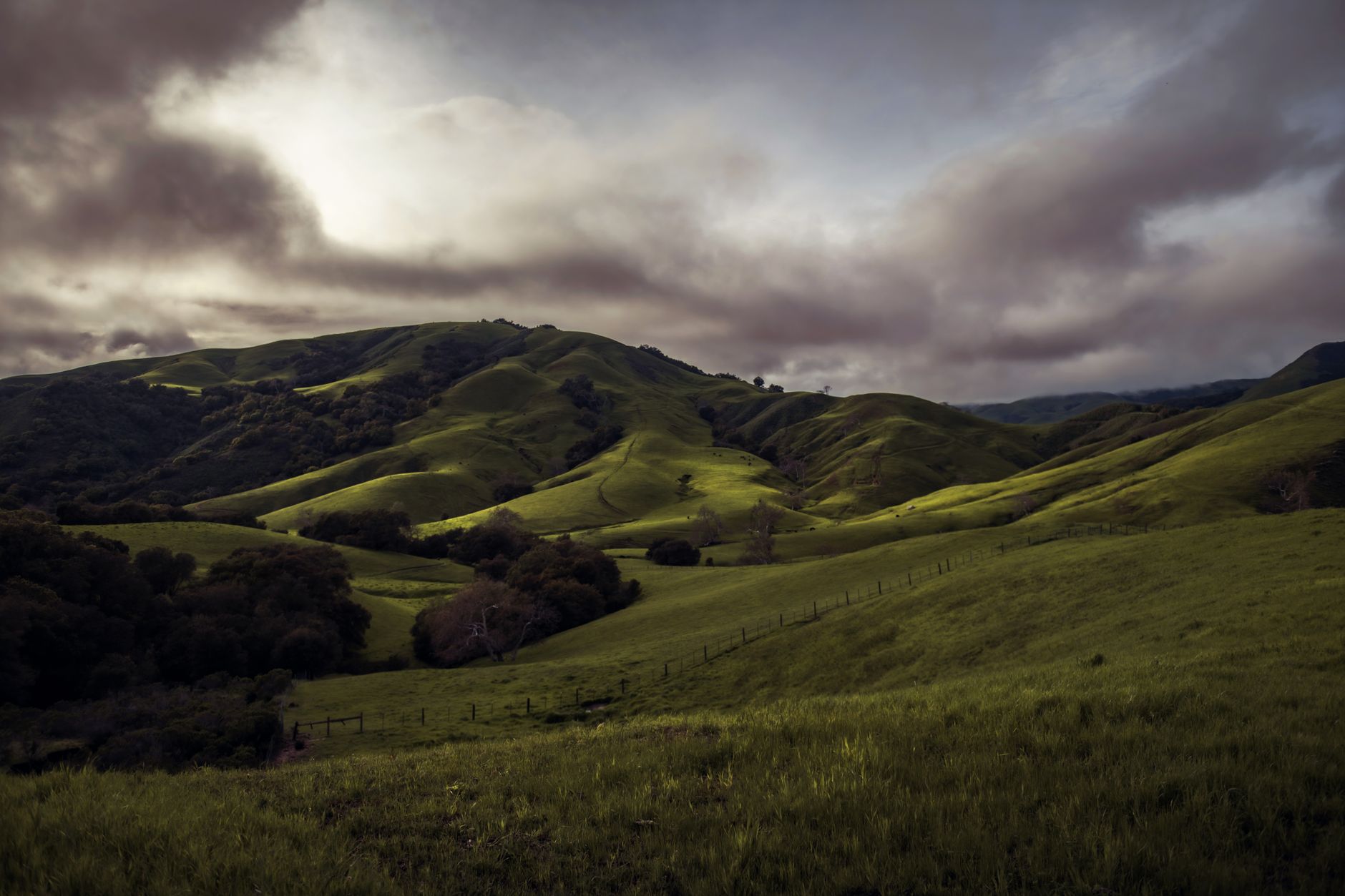 Green winter hillsides in an Andalusian sierra under clear skies